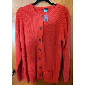 Salon Studios Women's LS Cardigan Sweater Orange Pockets Buttons Size Large NWT
